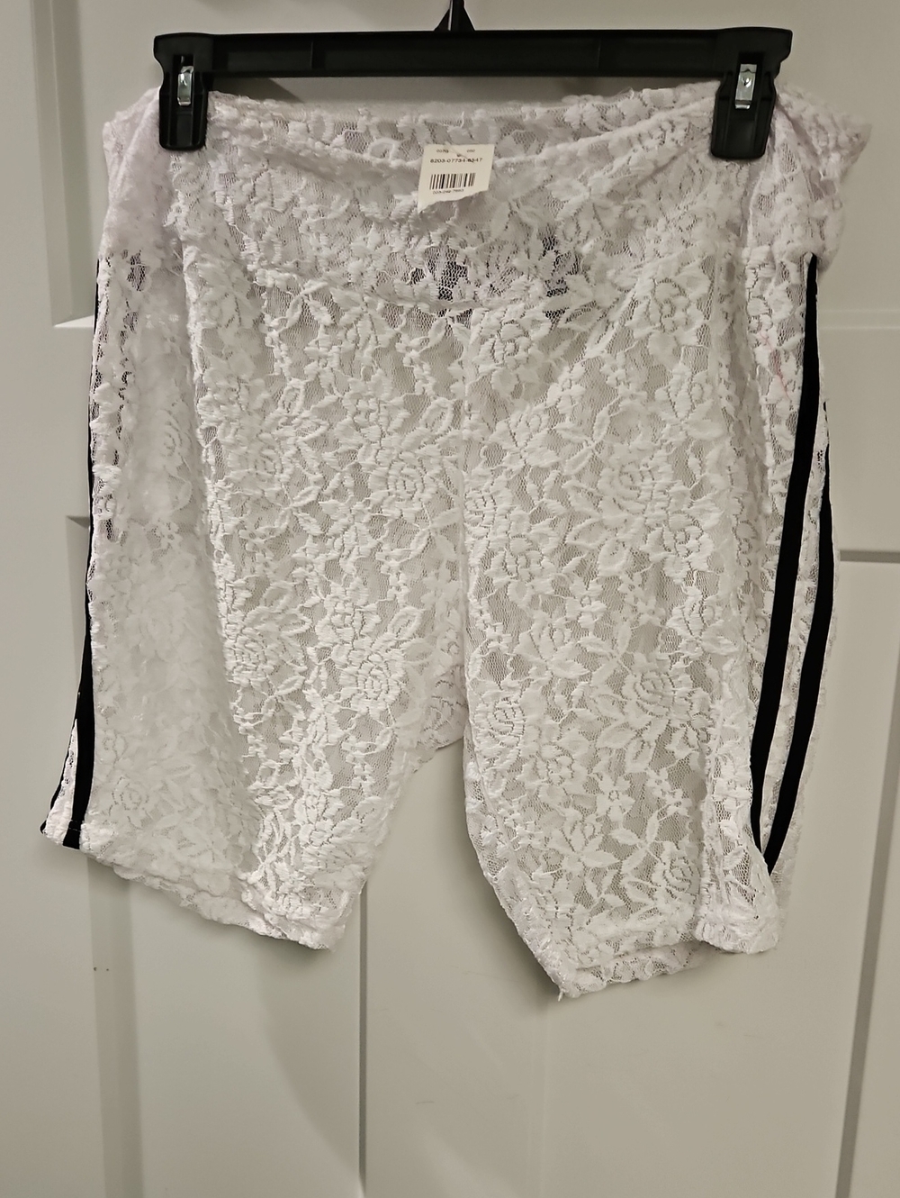 Rouge! White Lace Athletic-Style Shorts with Black Side Stripes
